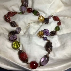 PJM vintage brass and ornate beads 30” necklace